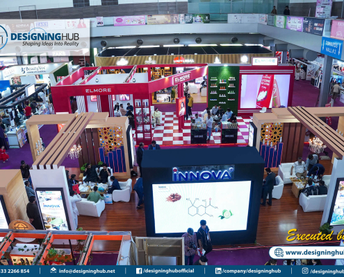 Custom exhibition stall fabrication by Designing Hub for a trade show in Pakistan