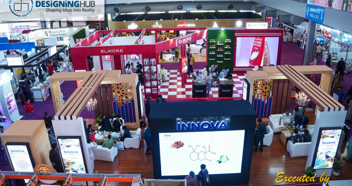 Custom exhibition stall fabrication by Designing Hub for a trade show in Pakistan
