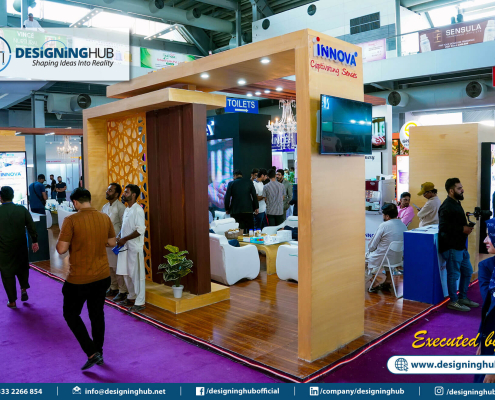 Professional exhibition booth design and fabrication services by Designing Hub