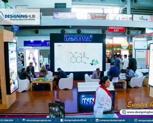 Modular exhibition stand installation for a corporate event in Karachi