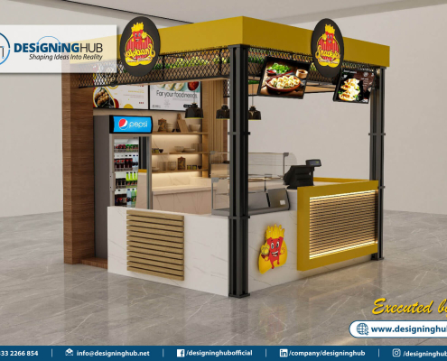 Custom exhibition stand fabrication services by Designing Hub for corporate events