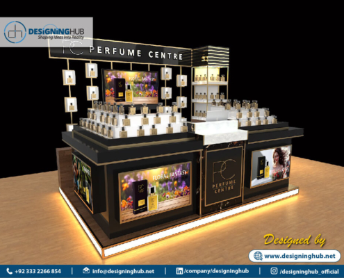 Kiosk fabrication in Karachi - Installed PC Premium perfume stall showing precision craftsmanship