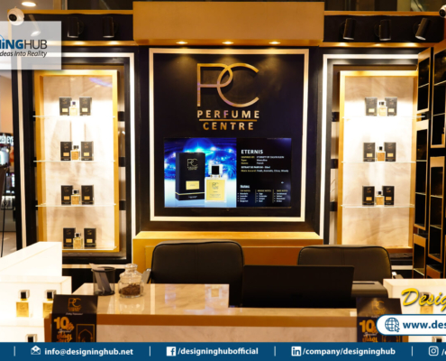 Completed PC Premium 10x12 ft kiosk at Ocean Mall Karachi - luxury UV marble and acrylic fabrication