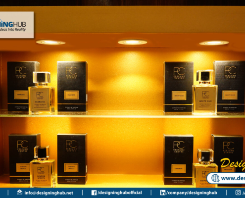 Premium deco metal trims on kiosk edges - detail of Karachi mall stall craftsmanship