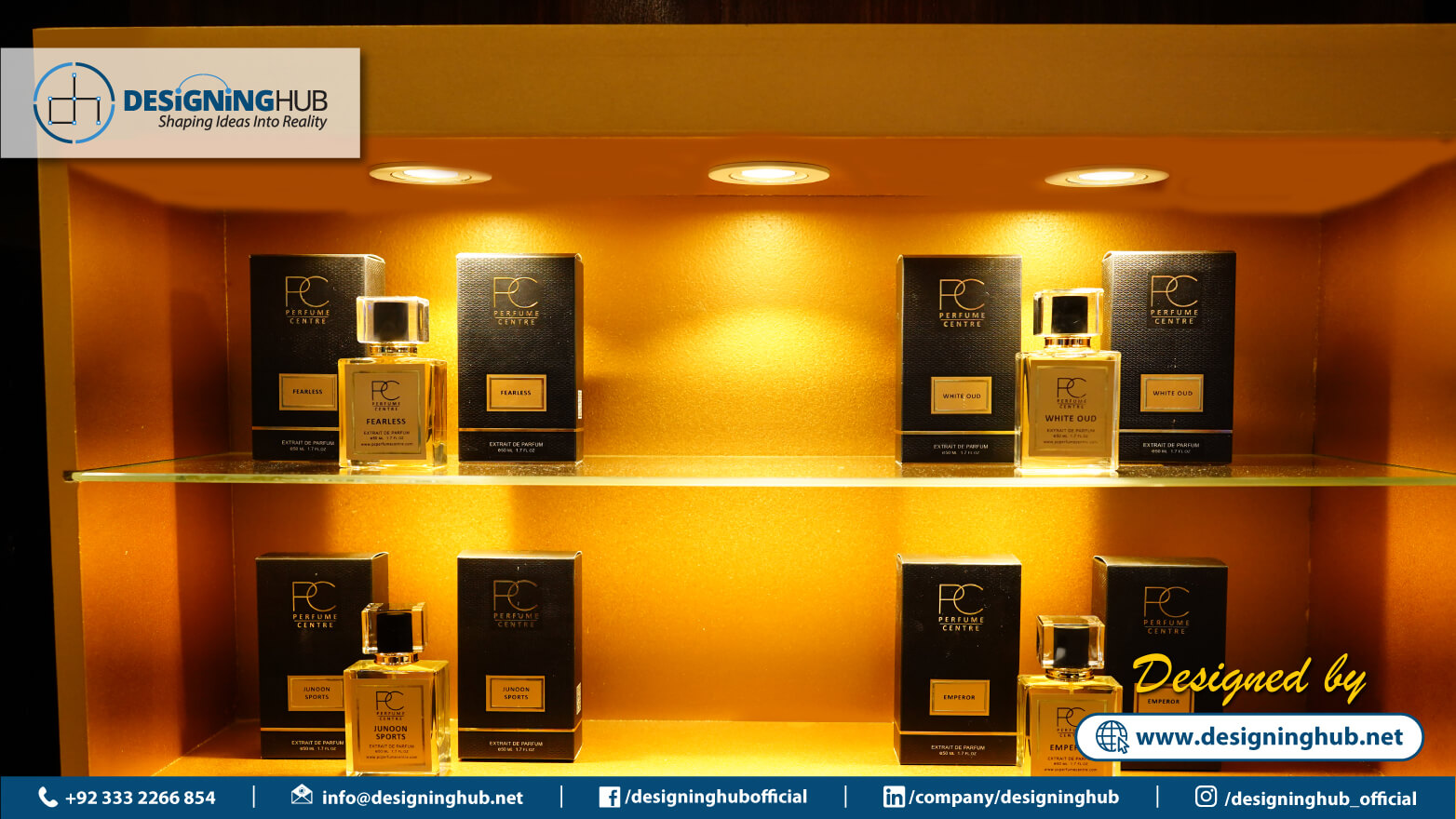 Premium deco metal trims on kiosk edges - detail of Karachi mall stall craftsmanship