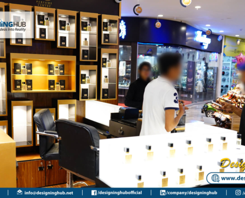Ergonomic staff area in 10x12 ft kiosk - practical retail stall design Pakistan